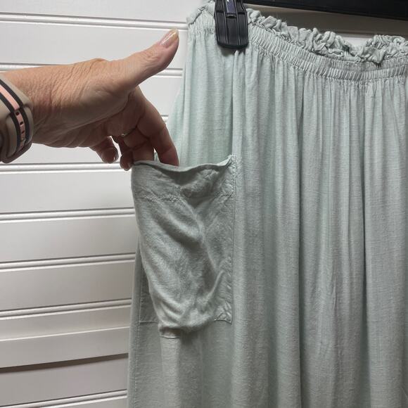 ASOS Design Sea foam Green Maxi Skirt w/Front Square Pockets Ruffle Waistband - Picture 4 of 9